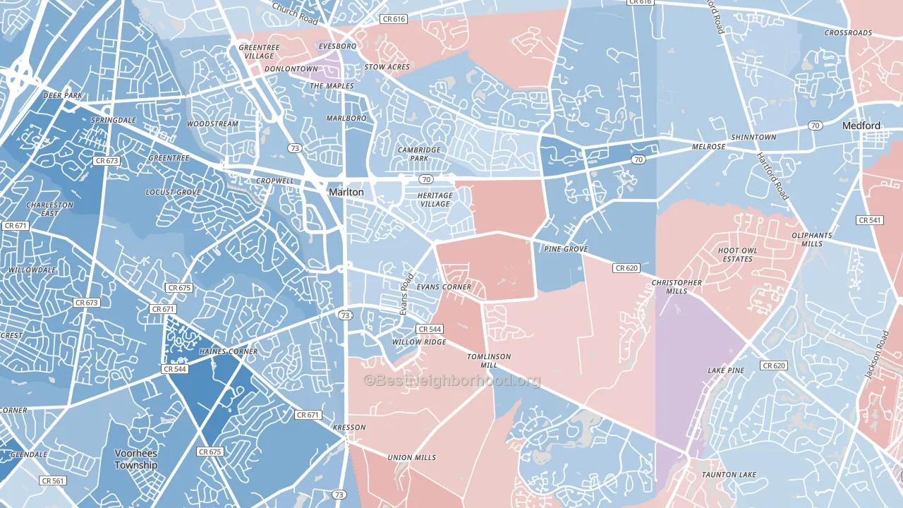 08053, NJ block-group political-lean map