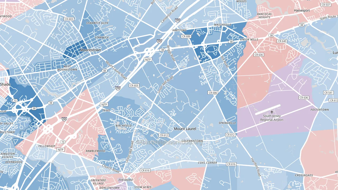 08054, NJ block-group political-lean map