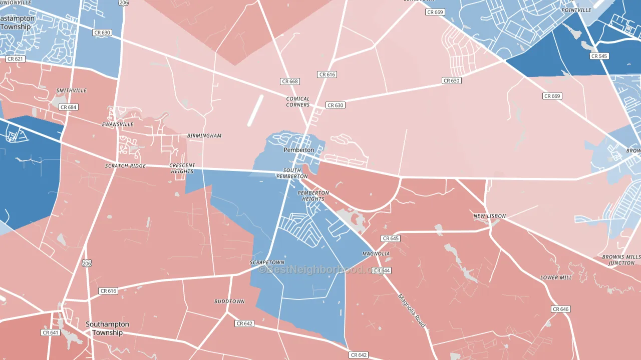 08068, NJ block-group political-lean map