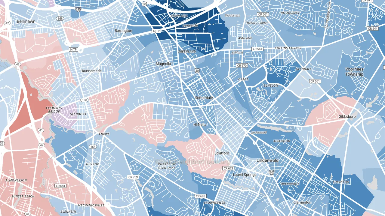 08083, NJ block-group political-lean map