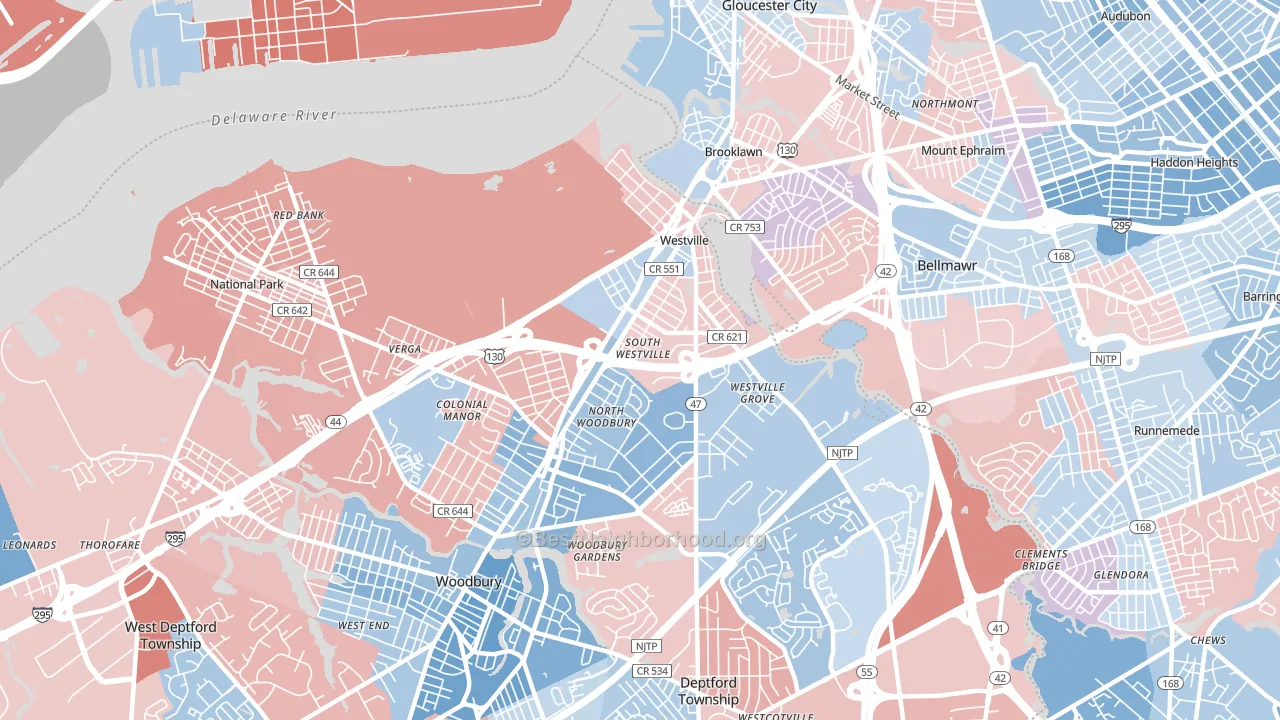 08093, NJ block-group political-lean map