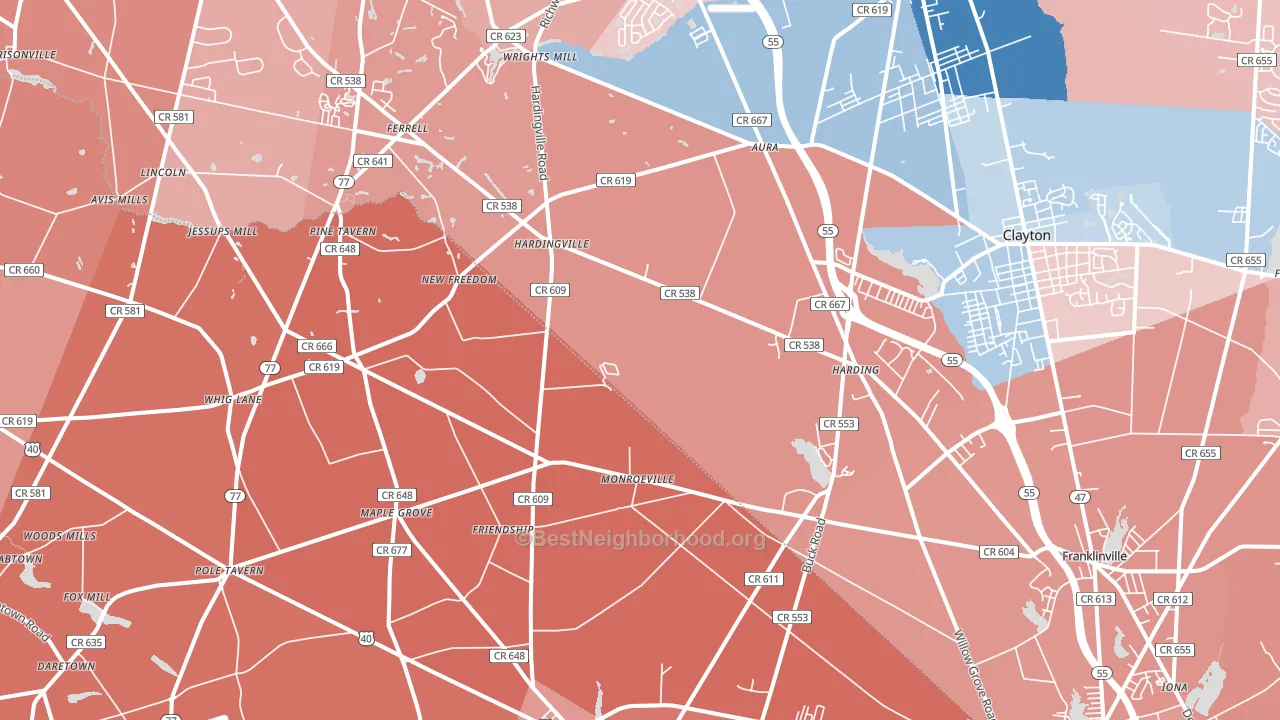 08343, NJ block-group political-lean map