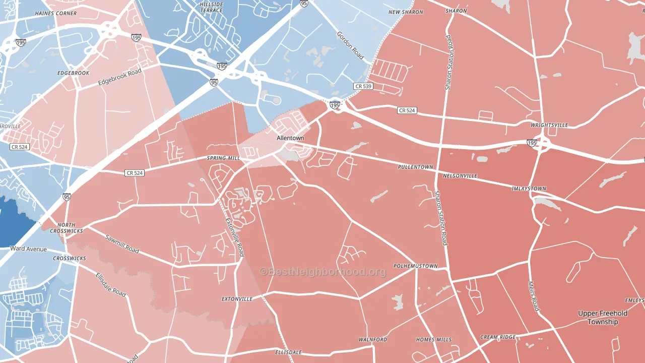 08501, NJ block-group political-lean map