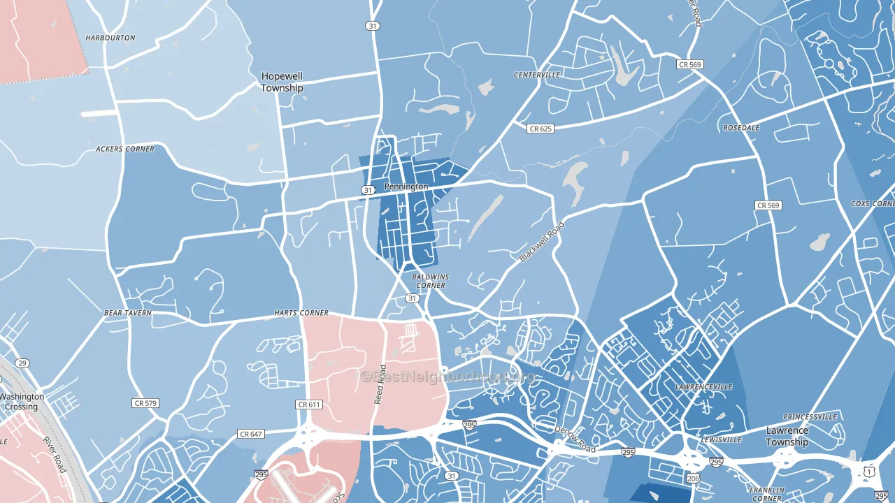 08534, NJ block-group political-lean map