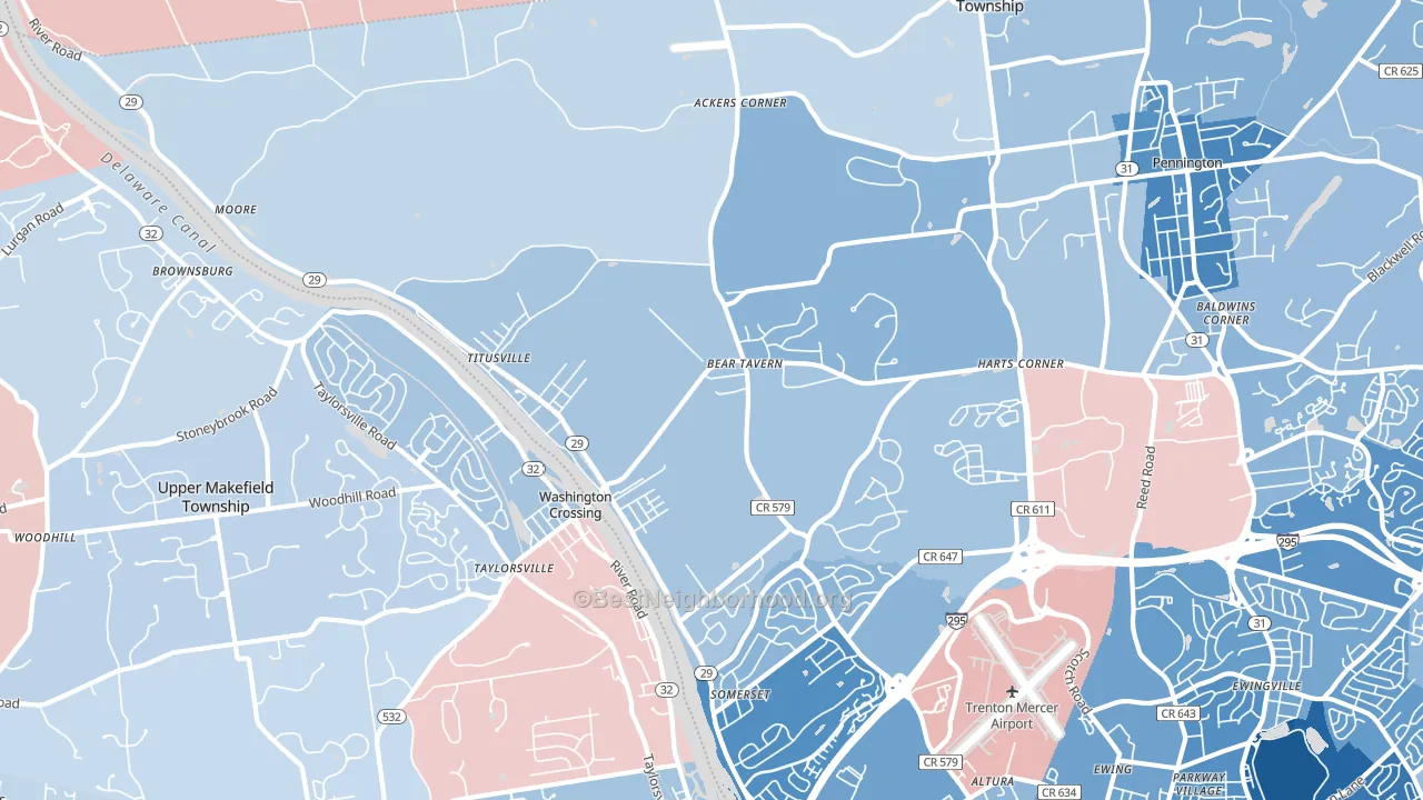 08560, NJ block-group political-lean map
