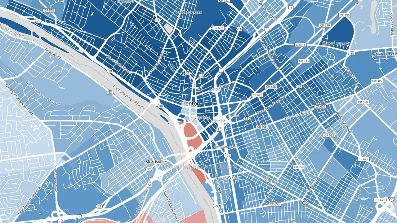08608, NJ block-group political-lean map