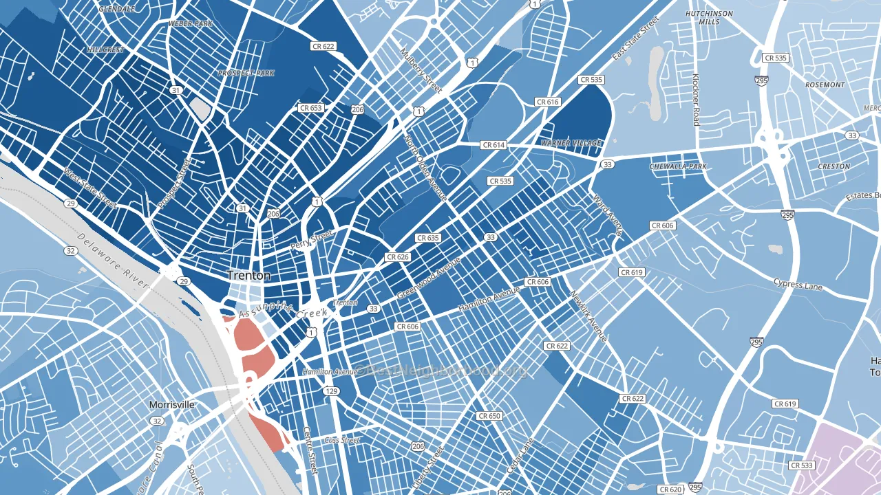 08609, NJ block-group political-lean map