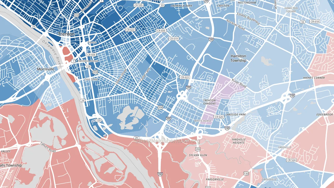 08610, NJ block-group political-lean map