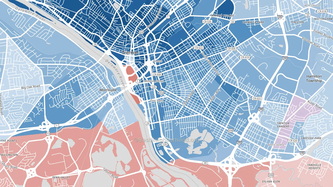 08611, NJ block-group political-lean map