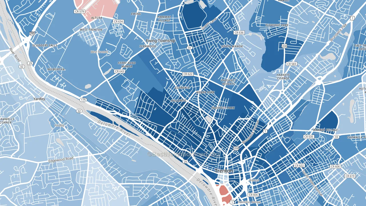 08618, NJ block-group political-lean map