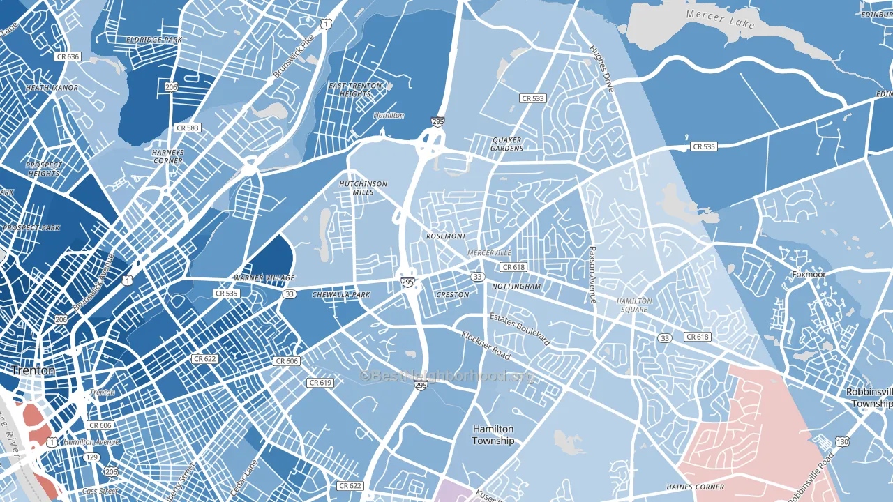 08619, NJ block-group political-lean map
