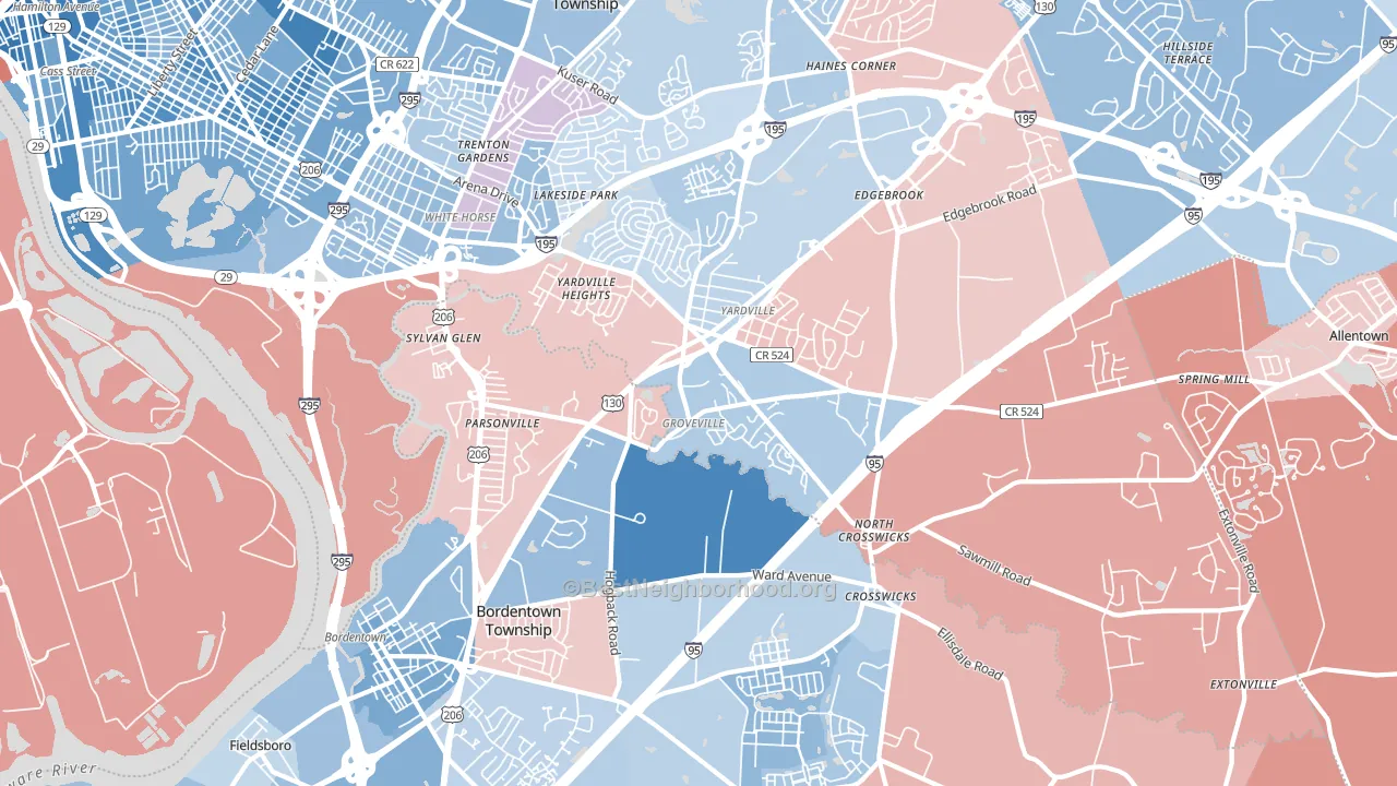 08620, NJ block-group political-lean map