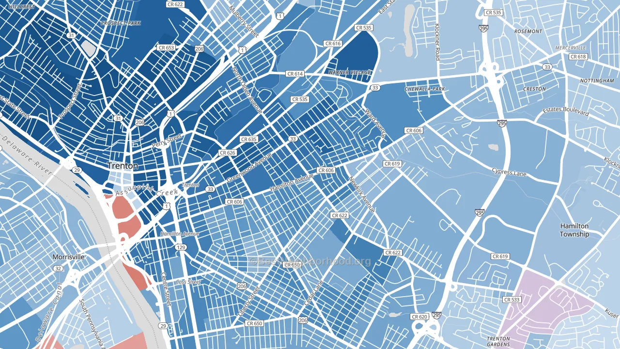08629, NJ block-group political-lean map
