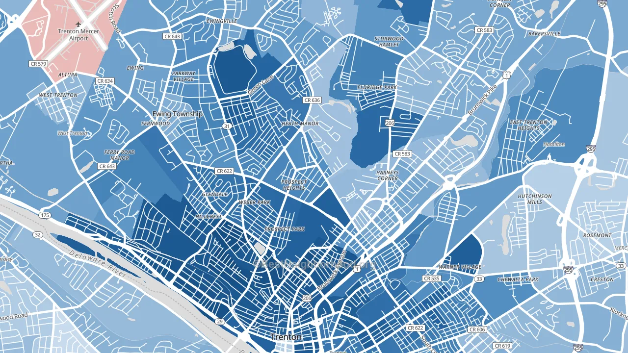 08638, NJ block-group political-lean map