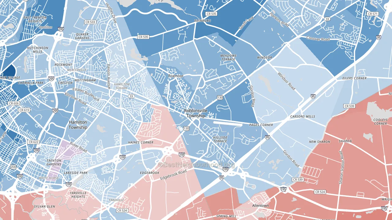 08691, NJ block-group political-lean map
