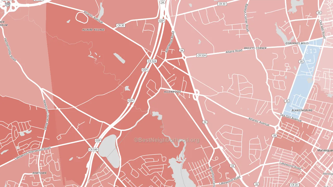 08720, NJ block-group political-lean map