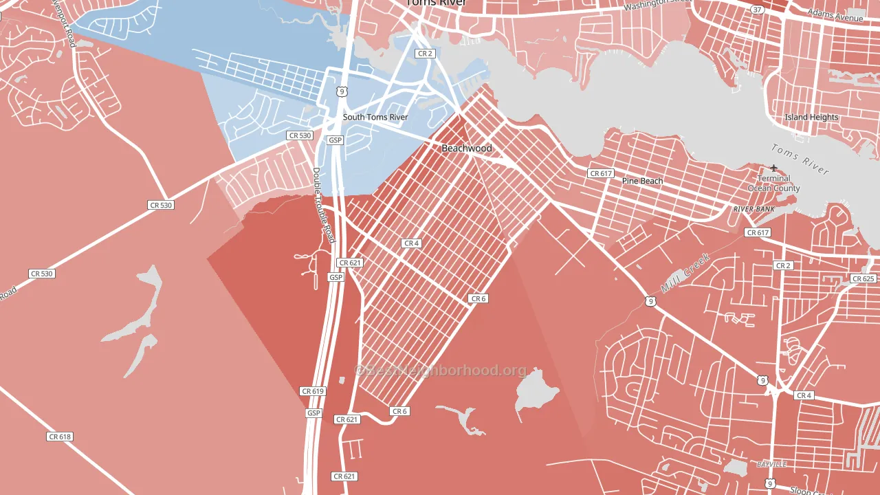 08722, NJ block-group political-lean map