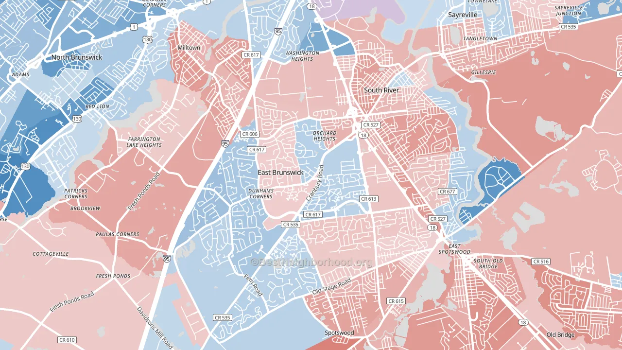 08816, NJ block-group political-lean map