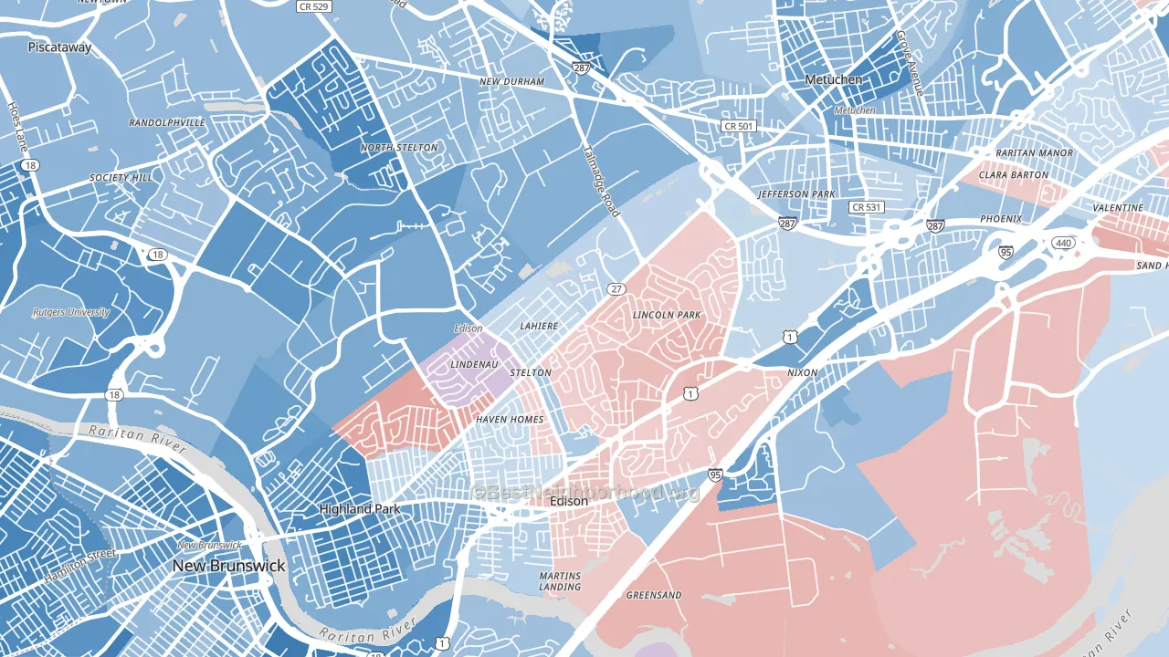 08817, NJ block-group political-lean map