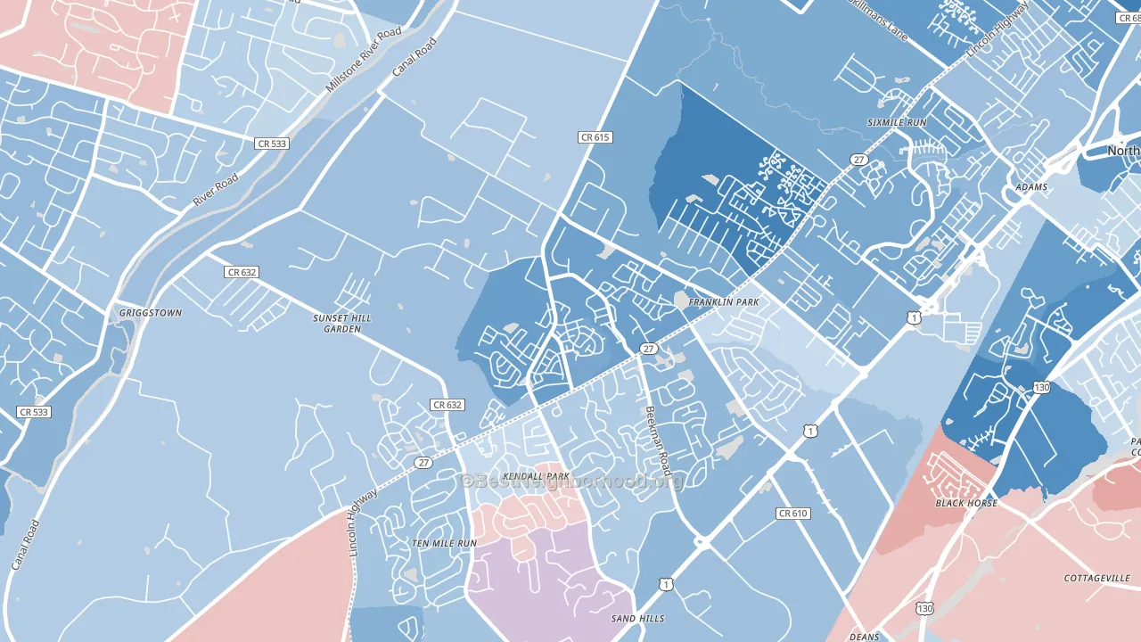 08823, NJ block-group political-lean map