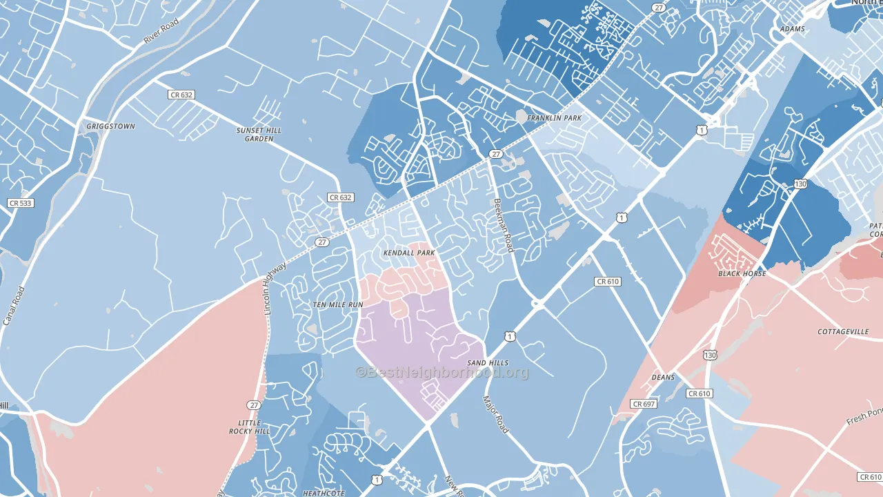 08824, NJ block-group political-lean map