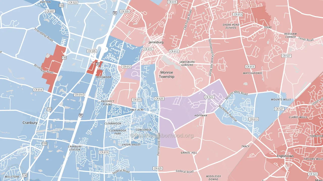 08831, NJ block-group political-lean map