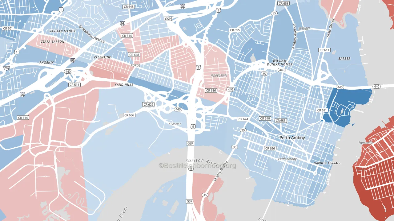 08832, NJ block-group political-lean map