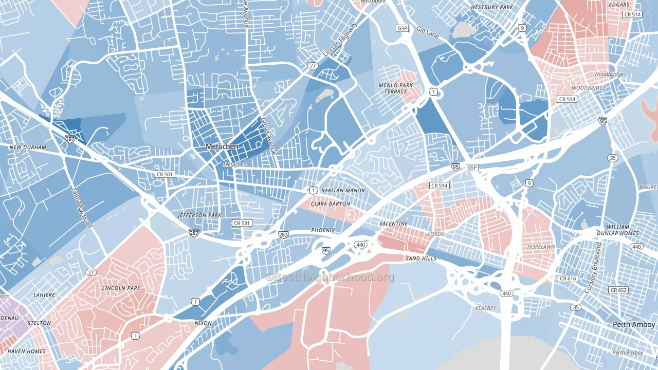 08837, NJ block-group political-lean map