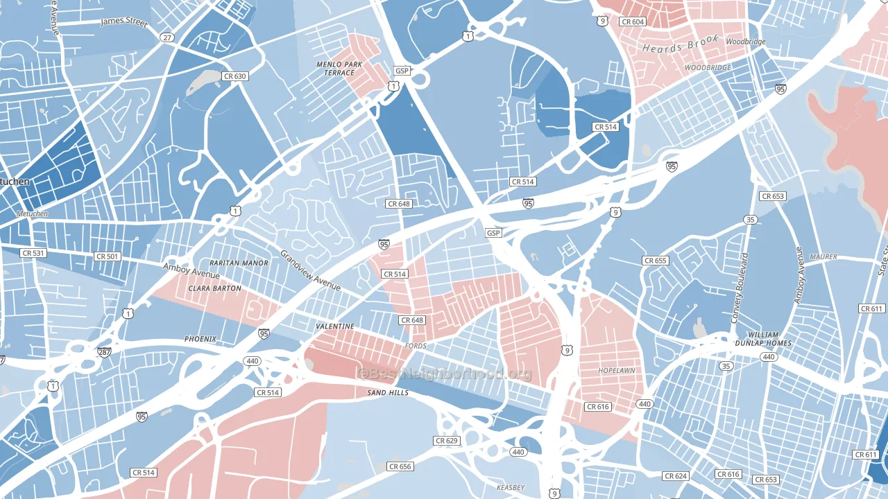 08863, NJ block-group political-lean map