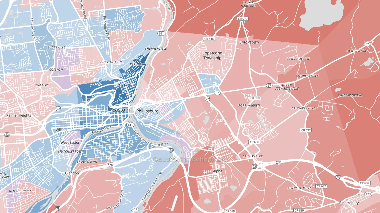 08865, NJ block-group political-lean map