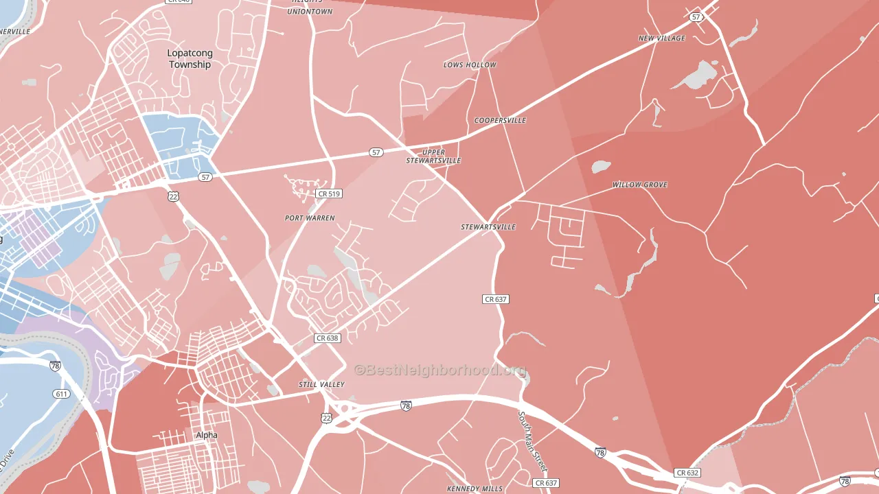 08886, NJ block-group political-lean map