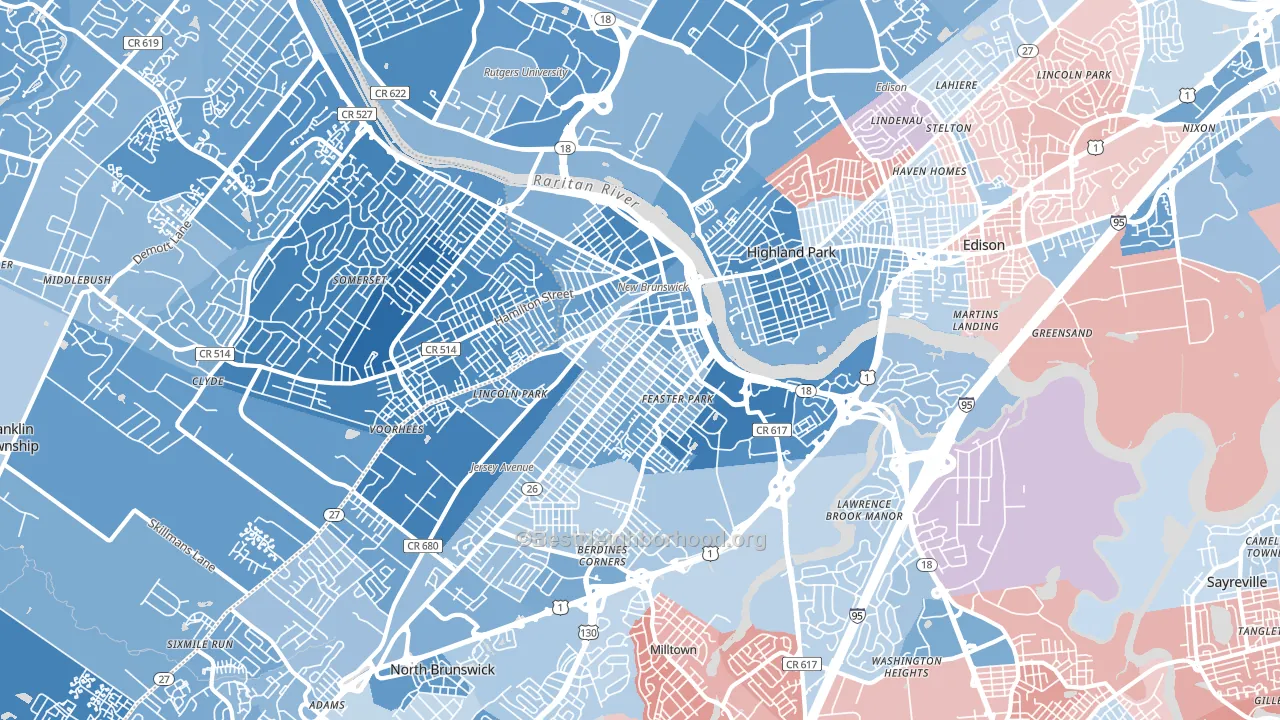08901, NJ block-group political-lean map