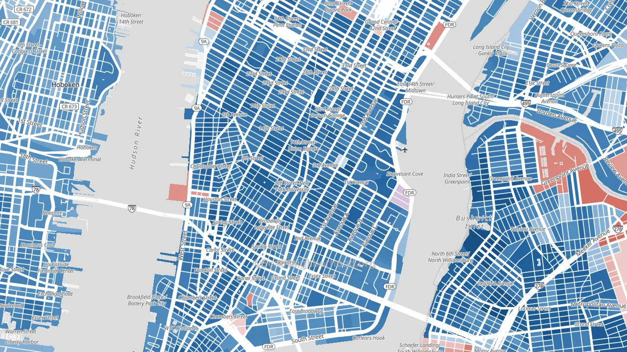 10003, NY block-group political-lean map