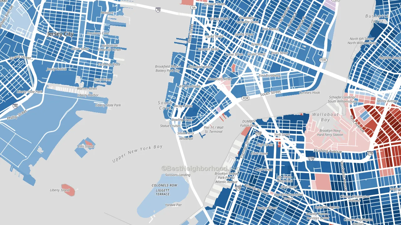10005, NY block-group political-lean map