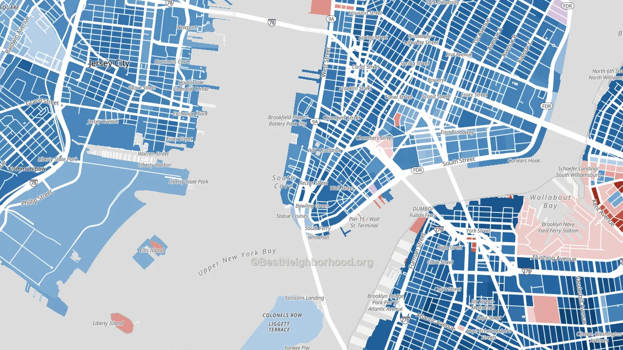10006, NY block-group political-lean map