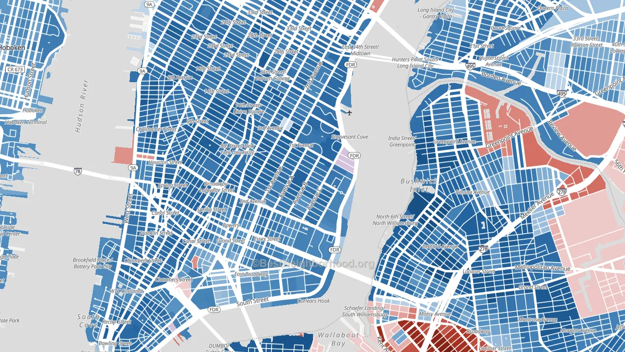 10009, NY block-group political-lean map