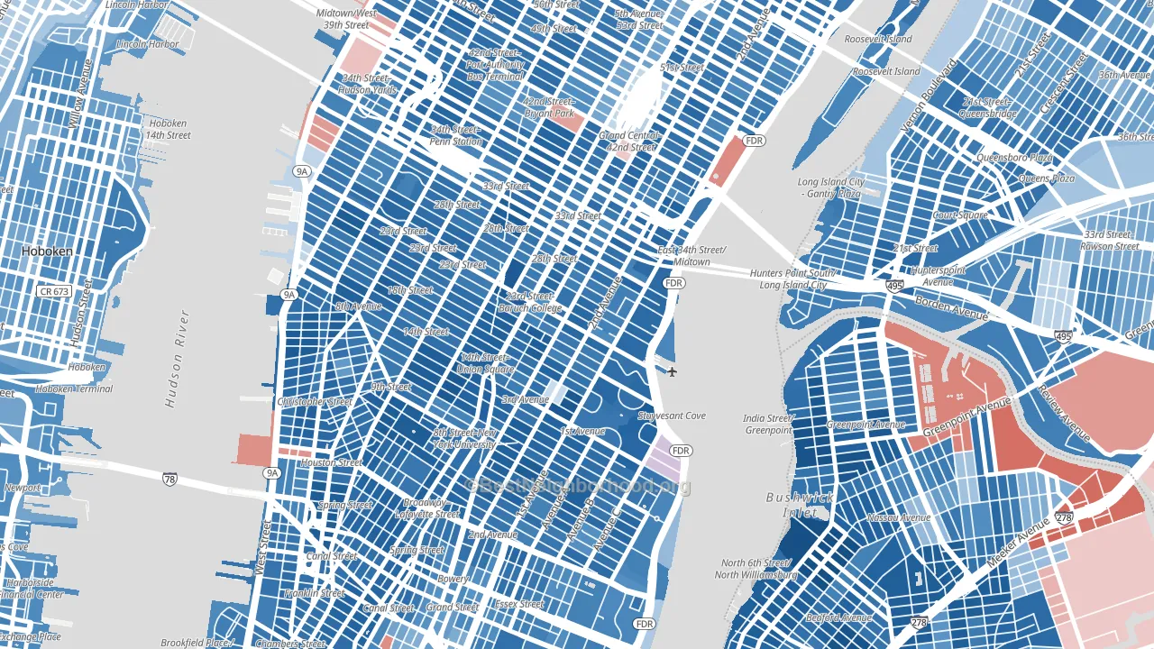 10010, NY block-group political-lean map