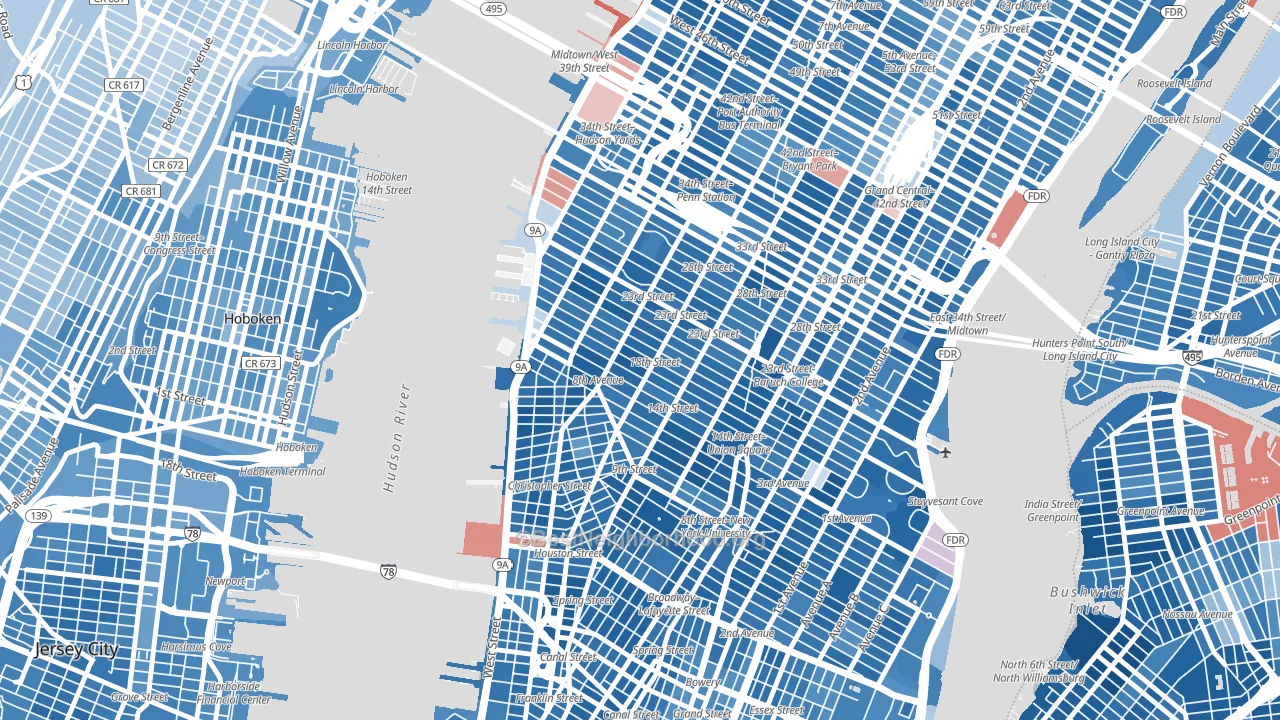 10011, NY block-group political-lean map