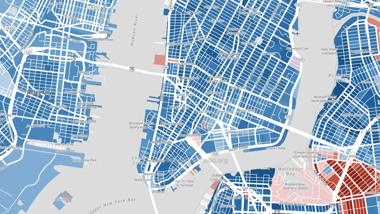 10013, NY block-group political-lean map