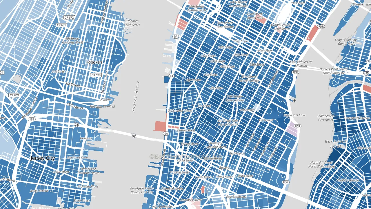 10014, NY block-group political-lean map