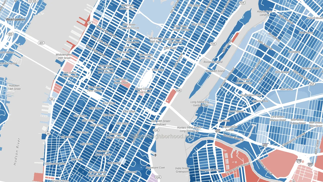 10017, NY block-group political-lean map