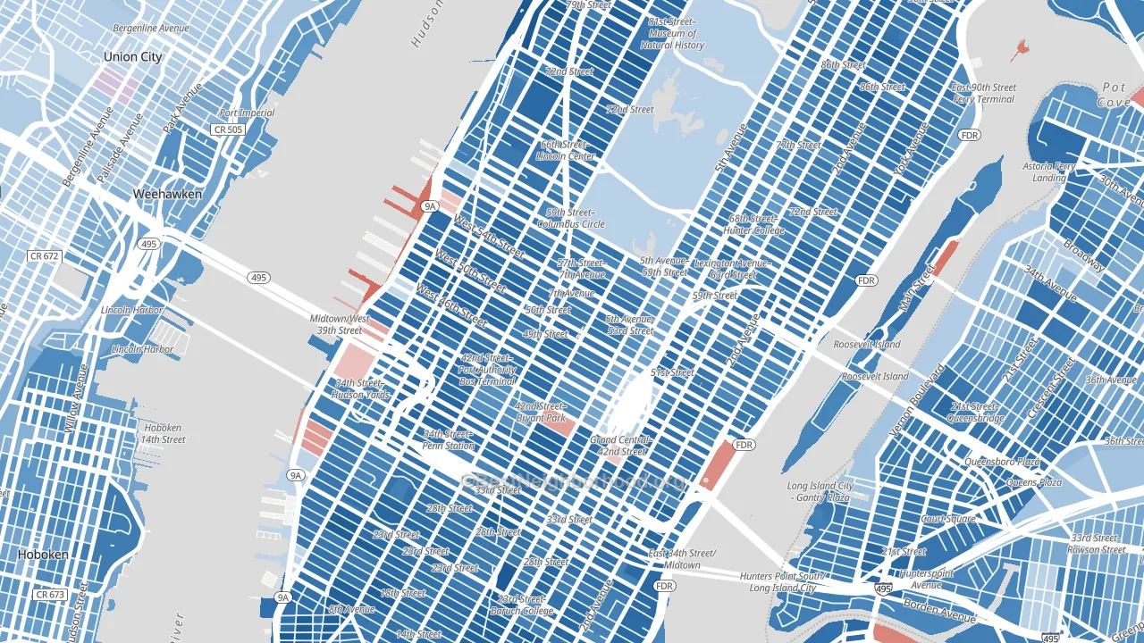 10020, NY block-group political-lean map