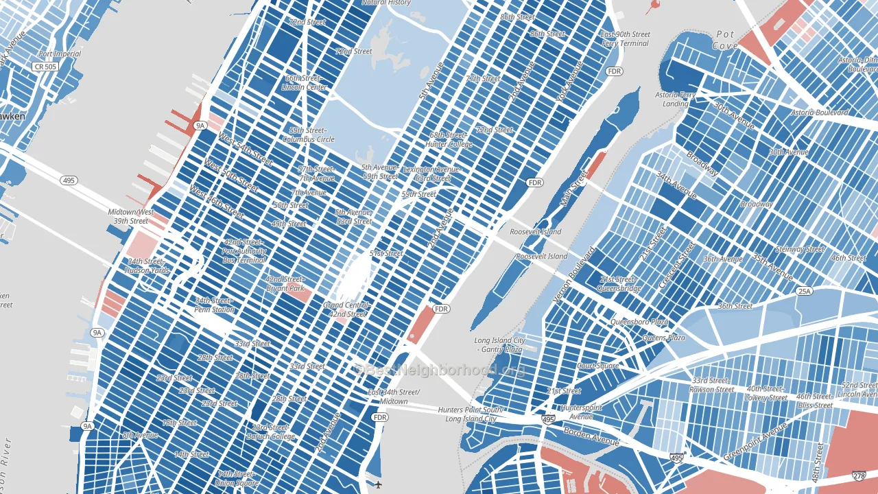 10022, NY block-group political-lean map