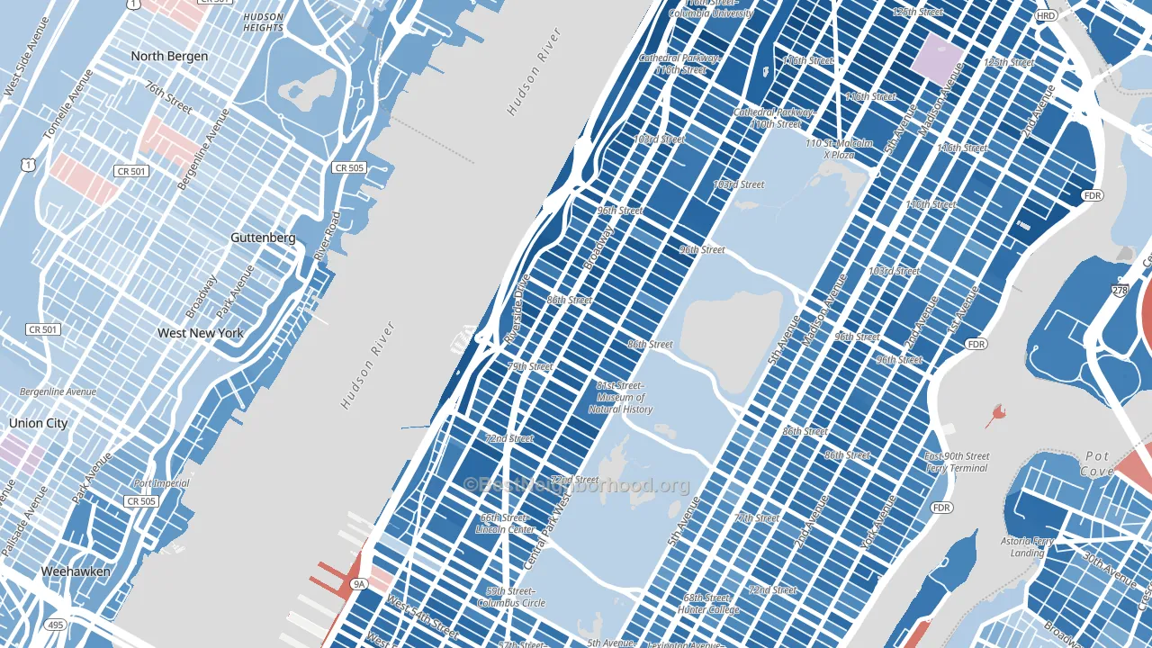 10024, NY block-group political-lean map