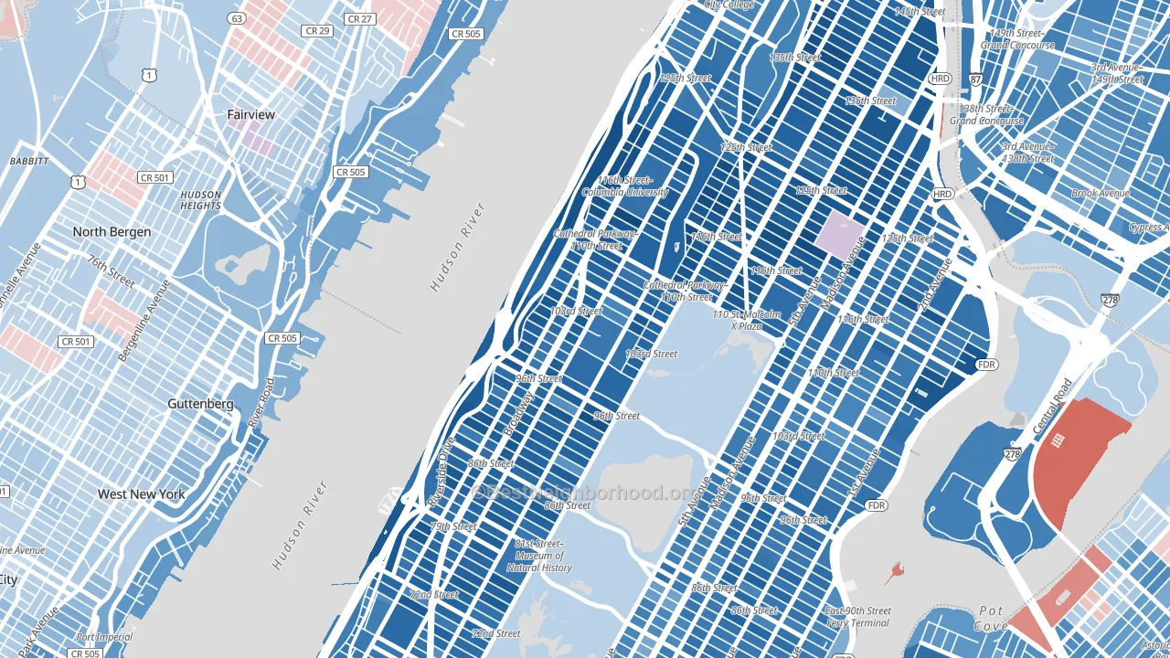 10025, NY block-group political-lean map