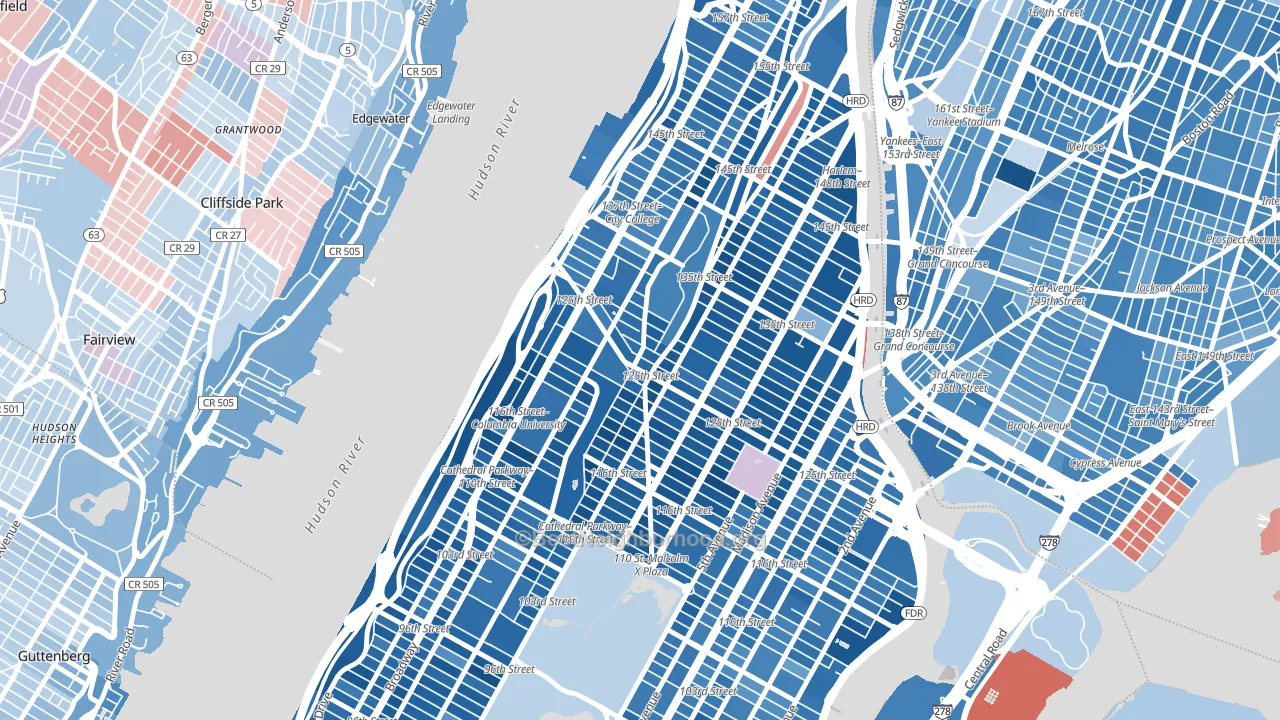 10027, NY block-group political-lean map