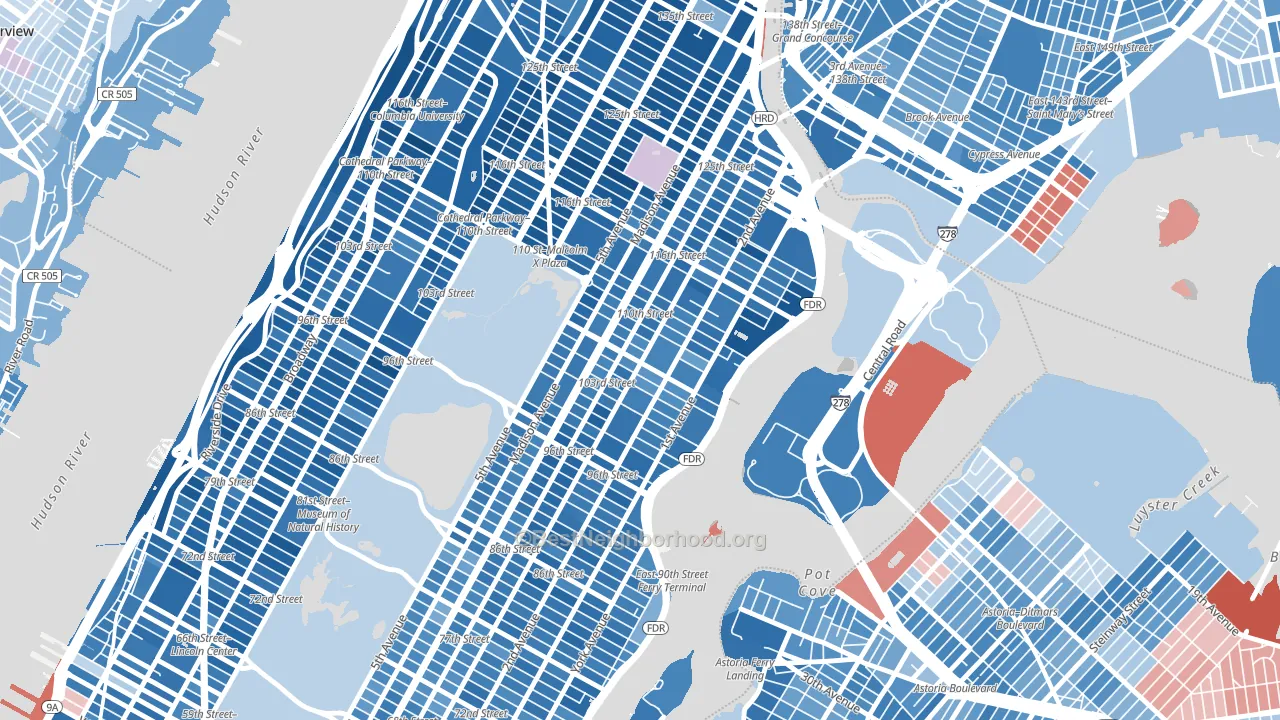 10029, NY block-group political-lean map