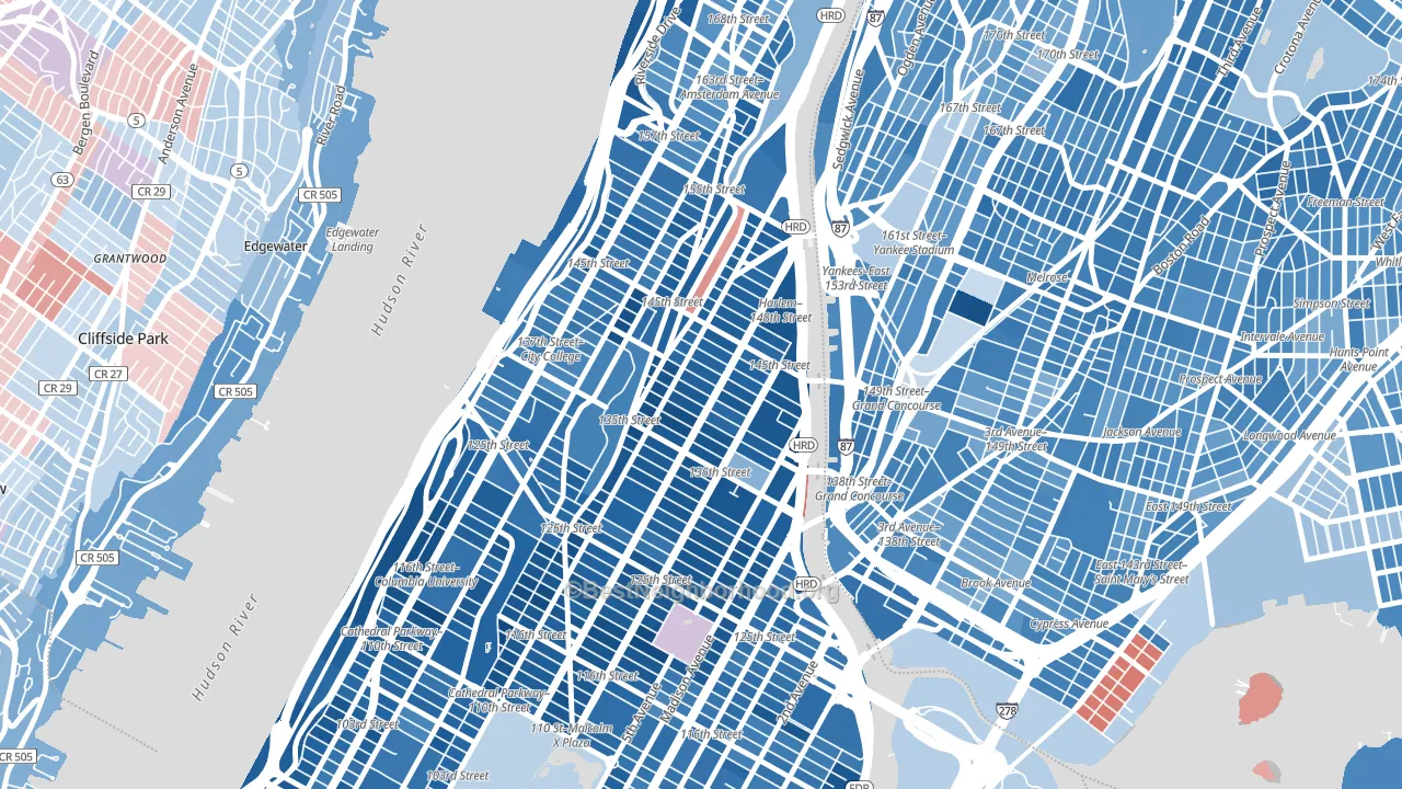 10030, NY block-group political-lean map