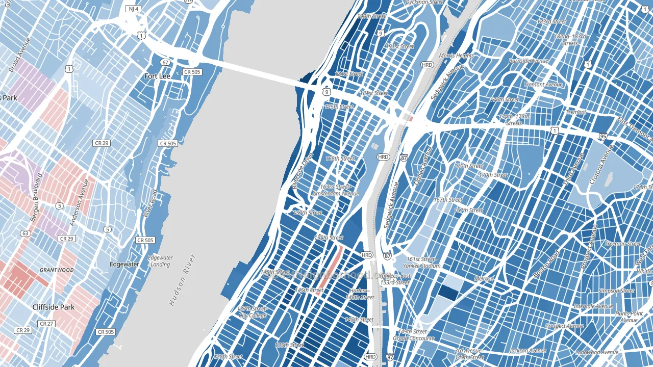 10032, NY block-group political-lean map