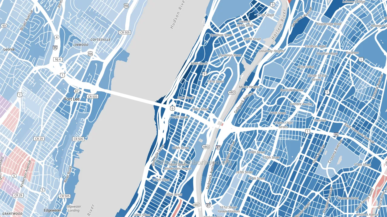 10033, NY block-group political-lean map